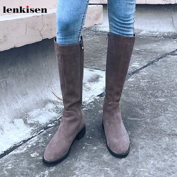 lenkisen genuine leather simple style boots side zipper solid round toe med heels winter keep warm women thigh high boots l8f9, Black
lenkisen genuine leather simple style boots side zipper solid round toe med heels winter keep warm women thigh high boots l8f9, Black