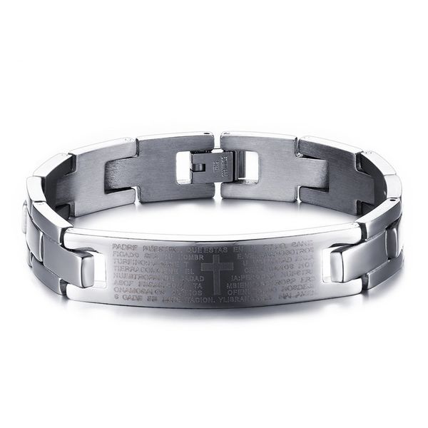 silver color fashion simple men's bangle stainless steel cross bible bracelet watchband jewelry gift for men boys j237, Black
silver color fashion simple men's bangle stainless steel cross bible bracelet watchband jewelry gift for men boys j237, Black