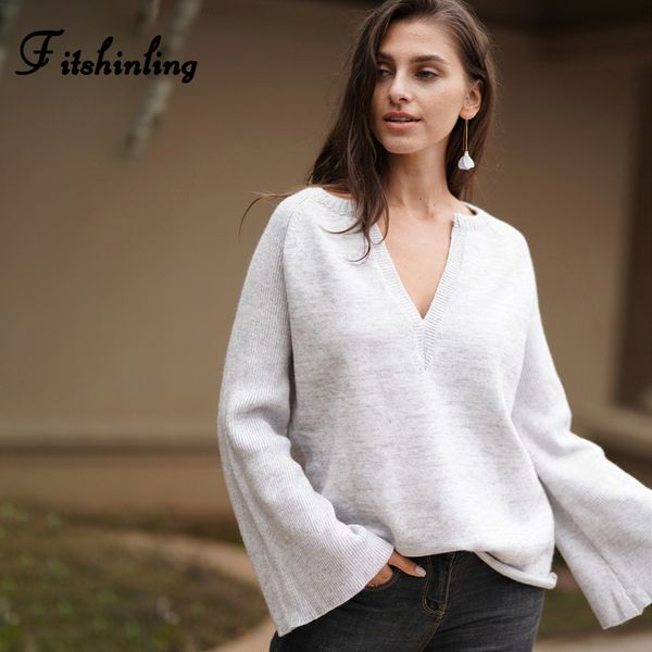 fitshinling korean style women's sweaters winter pullovers v neck flare sleeve solid basic jumper knitwear pull femme sweater, White;black
fitshinling korean style women's sweaters winter pullovers v neck flare sleeve solid basic jumper knitwear pull femme sweater, White;black