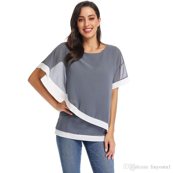 2020 summer casual women's chiffon shirt 2019 bat sleeve stitching irregular loose chiffon shirt women's plus size blouse, White
2020 summer casual women's chiffon shirt 2019 bat sleeve stitching irregular loose chiffon shirt women's plus size blouse, White