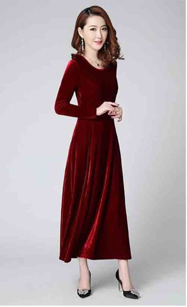 2019 autumn new gold velvet long sleeve high waist swing dress, White;black