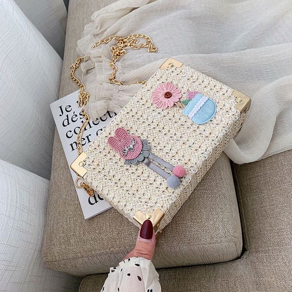 exquisite chain lock straw women's messenger bags cute cartoon applique hand-knit crossbody bags women square straw bag
exquisite chain lock straw women's messenger bags cute cartoon applique hand-knit crossbody bags women square straw bag