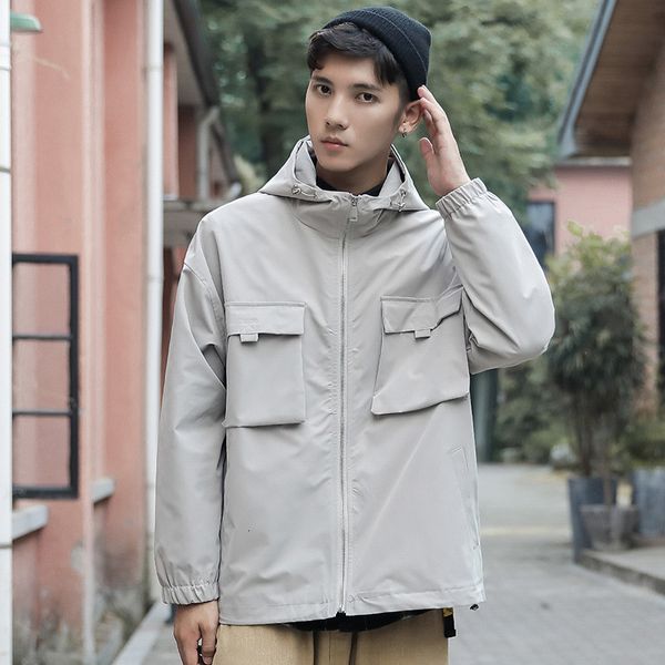 workwear jacket men's fashion solid color casual large pocket hooded jacket man streetwear wild hip hop loose bomber, Black;brown 
workwear jacket men's fashion solid color casual large pocket hooded jacket man streetwear wild hip hop loose bomber, Black;brown