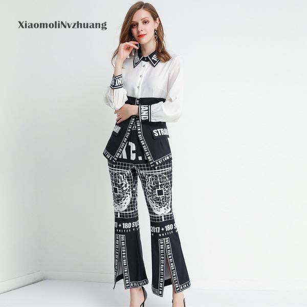 xiaomoli temperament printing suit shirt split bell bottomed pants, age reducing and thin two-piece set, new in autumn 2019, White
xiaomoli temperament printing suit shirt split bell bottomed pants, age reducing and thin two-piece set, new in autumn 2019, White