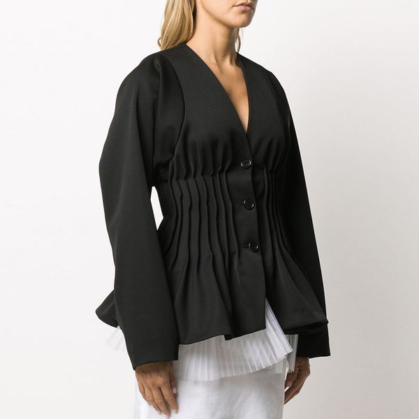 high street blazer women flase two piece high waist tunic ruchec blazer coat, White;black
high street blazer women flase two piece high waist tunic ruchec blazer coat, White;black