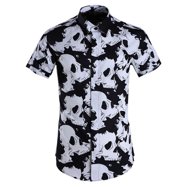мужчины повседневная рубашка лето с коротким рукавом хлопок печатных череп мужской рубашка плюс размер 3xl стильный однобортный camisa mascu, White;black 
мужчины повседневная рубашка лето с коротким рукавом хлопок печатных череп мужской рубашка плюс размер 3xl стильный однобортный camisa mascu, White;black