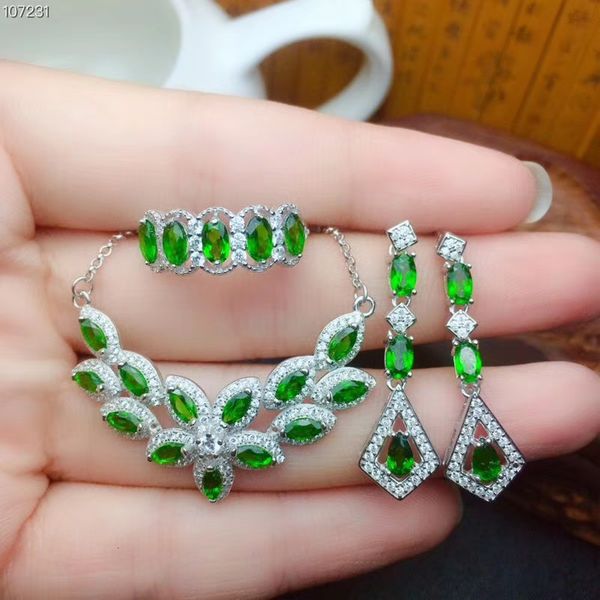 charming clear green diopside gemstone ring earrings and necklace jewelry set with golden silver 2, Black
charming clear green diopside gemstone ring earrings and necklace jewelry set with golden silver 2, Black