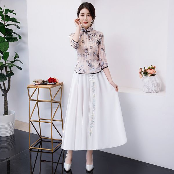 new summer womens blouse skirt sets traditional chinese 2pc shirt mandarin collar cheongsam button dress plus size s-xxl, White
new summer womens blouse skirt sets traditional chinese 2pc shirt mandarin collar cheongsam button dress plus size s-xxl, White