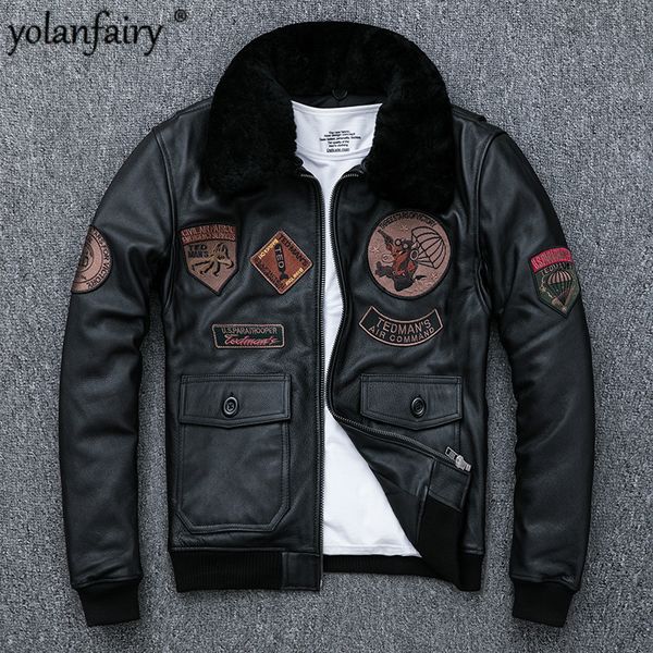 ayunsue real genuine leather jacket men 2020 autumn winter cow leather coat wool fur collar cowhide flight jacket parka kj4957, Black
ayunsue real genuine leather jacket men 2020 autumn winter cow leather coat wool fur collar cowhide flight jacket parka kj4957, Black