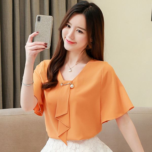 women's blouses & shirts korea female spring loose office blouse short sleeve chiffon bottoming women blusas shirt, White
women's blouses & shirts korea female spring loose office blouse short sleeve chiffon bottoming women blusas shirt, White