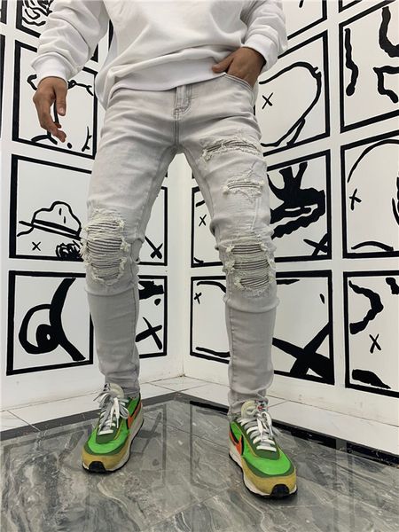 2020 new leisure men's wear badge tears stretch black jeans fashion designer slim fit washed motorcycle jeans panel slim fit hip hop pa, Blue
2020 new leisure men's wear badge tears stretch black jeans fashion designer slim fit washed motorcycle jeans panel slim fit hip hop pa, Blue