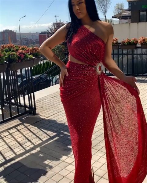 one shoulder evening wine red dresses sequins prom gowns with beaded vestido de novia robes de soiree, Black;red
one shoulder evening wine red dresses sequins prom gowns with beaded vestido de novia robes de soiree, Black;red