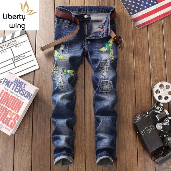 men's jeans fashion male biker hole denim pencil pants mens high street floral embroidery skinny trousers big size motorcycle, Blue
men's jeans fashion male biker hole denim pencil pants mens high street floral embroidery skinny trousers big size motorcycle, Blue