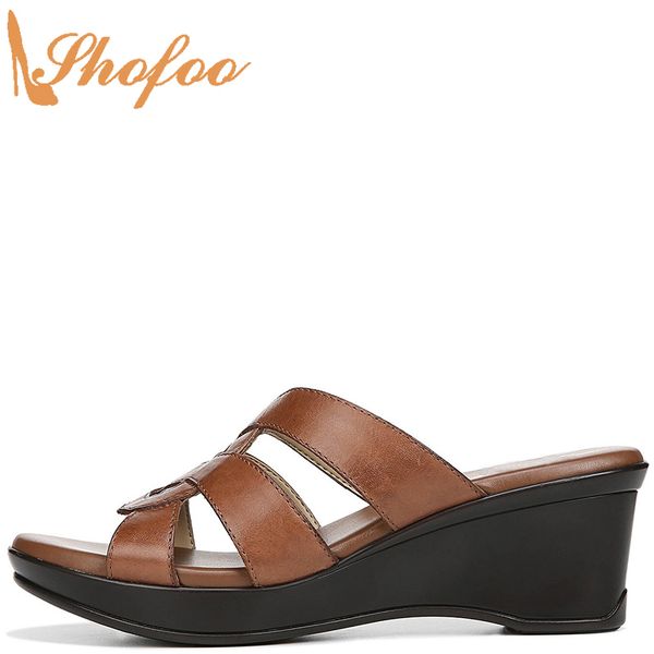 brown high wedge heels platform sandals woman round toe slip on large size 14 15 for ladies fashion casual mature shoes shofoo, Black 
brown high wedge heels platform sandals woman round toe slip on large size 14 15 for ladies fashion casual mature shoes shofoo, Black