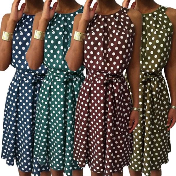 women sleeveless polka dot bandage belt dress ladies summer beach casual mini sundress, Black;gray
women sleeveless polka dot bandage belt dress ladies summer beach casual mini sundress, Black;gray