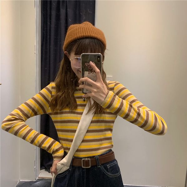 t52020 suit contrast color striped tight t- women's long sleeve slim inner t-shirt slim base shirt ins, White
t52020 suit contrast color striped tight t- women's long sleeve slim inner t-shirt slim base shirt ins, White