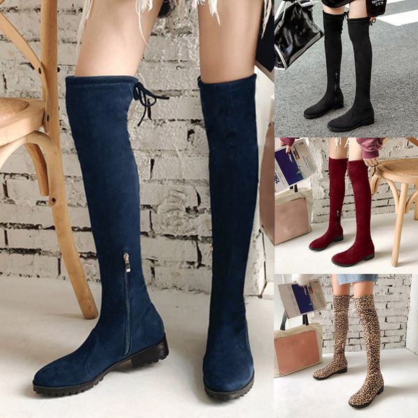 women shoes over the knee high boots pointed toe autumn winter shoes women mid square heels flock elastic fabric boots #d, Black 
women shoes over the knee high boots pointed toe autumn winter shoes women mid square heels flock elastic fabric boots #d, Black