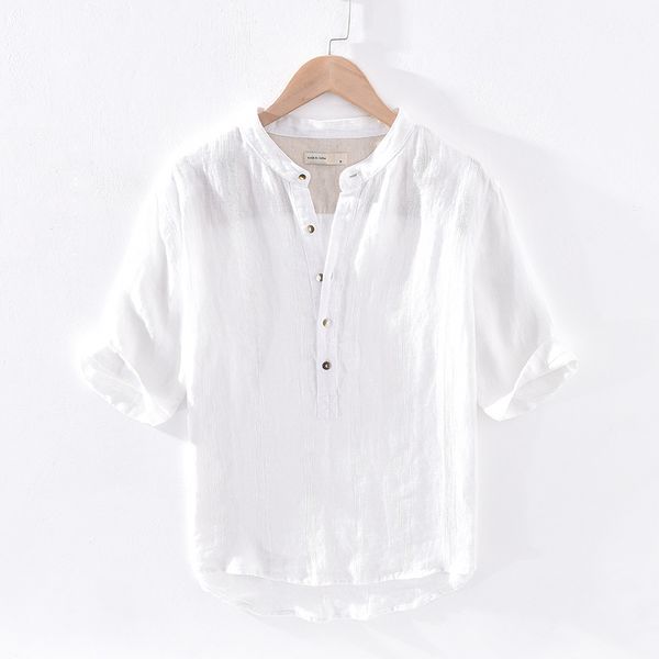 men summer fashion japan style stand collar short sleeve solid color linen vintage shirt male casual slim pullover striped shirt, White;black
men summer fashion japan style stand collar short sleeve solid color linen vintage shirt male casual slim pullover striped shirt, White;black