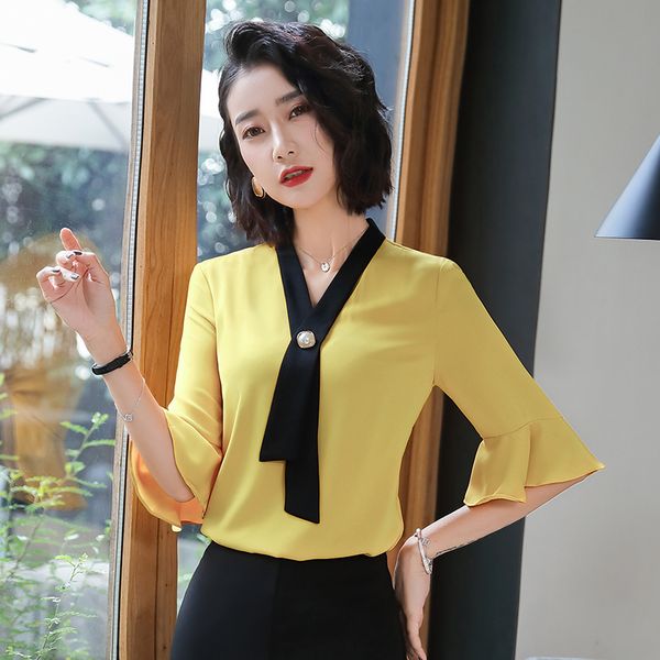 women's blouses & shirts women work yellow summer office uniform styles ladies and style, White
women's blouses & shirts women work yellow summer office uniform styles ladies and style, White