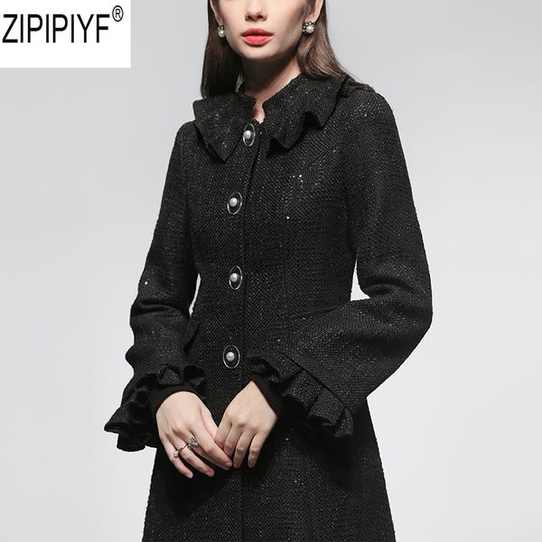 2018 winter women wool coats temperament stand collar long flare sleeve single breasted small fragrance wool trech coat c2868, Black
2018 winter women wool coats temperament stand collar long flare sleeve single breasted small fragrance wool trech coat c2868, Black