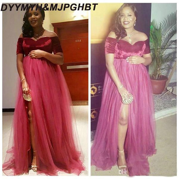 plus size burgundy pregnant evening dresses velvet off shoulder short sleeves side split black girls long tulle prom party gowns, White;black
plus size burgundy pregnant evening dresses velvet off shoulder short sleeves side split black girls long tulle prom party gowns, White;black