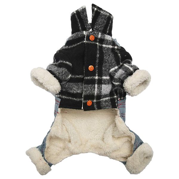 pet dog cold weather coat shirt jumpsuits jeans fleece plaid warm thick one-piece jacket cat