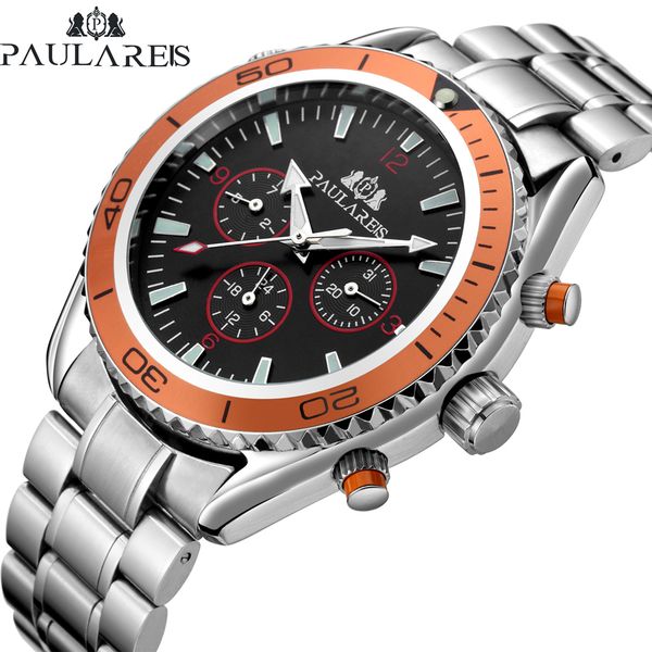 men automatic self wind mechanical stainless steel strap james bond 007 style orange blue black dial bezel classic watch t200311, Slivery;brown
men automatic self wind mechanical stainless steel strap james bond 007 style orange blue black dial bezel classic watch t200311, Slivery;brown