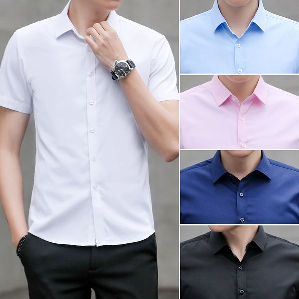 men's dress shirts solid office shirt men 2021 summer fashion chemise homme mens business casual short sleeve blouse, White;black
men's dress shirts solid office shirt men 2021 summer fashion chemise homme mens business casual short sleeve blouse, White;black
