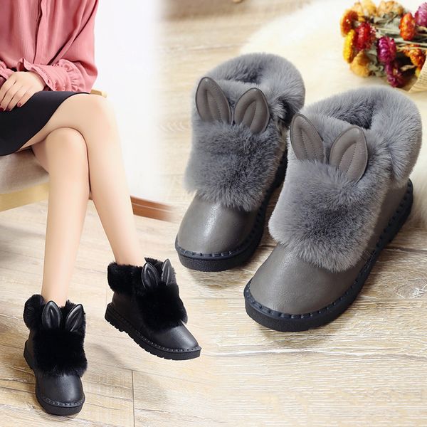 ears snow boots women nice autumn winter warm slip-on plush flat boots fashion ankle for women botas mujer, Black
ears snow boots women nice autumn winter warm slip-on plush flat boots fashion ankle for women botas mujer, Black
