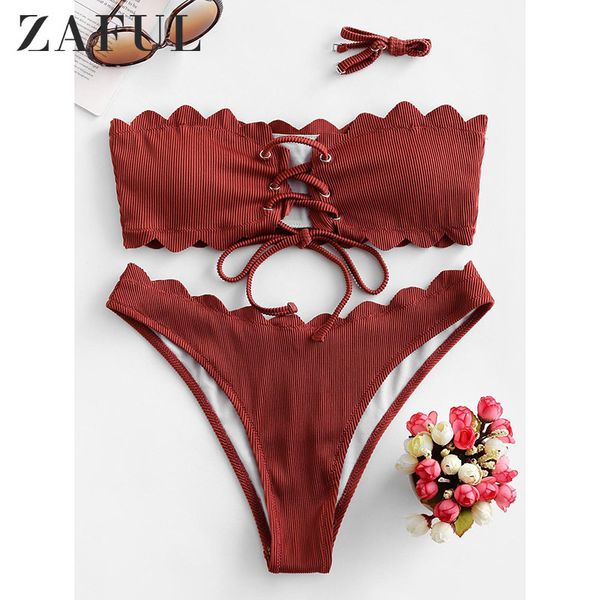 zaful women summer bikini scalloped textured bikini set bandeau beachwear lace up lady swimwear halter bathing suit 2020, White;black
zaful women summer bikini scalloped textured bikini set bandeau beachwear lace up lady swimwear halter bathing suit 2020, White;black