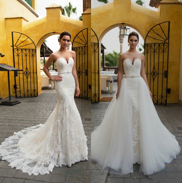 sweetheart neck mermaid lace wedding dresses with detachable train floor length african saudi wedding gowns backless beach vestido de novia, White
sweetheart neck mermaid lace wedding dresses with detachable train floor length african saudi wedding gowns backless beach vestido de novia, White