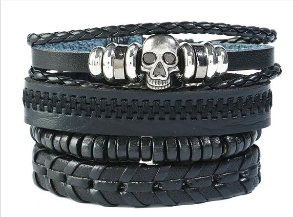 man's leather bracelet skull diy hand woven beading multilayer leather combination suit bracelet size can be adjusted 4styles/1set, Black
man's leather bracelet skull diy hand woven beading multilayer leather combination suit bracelet size can be adjusted 4styles/1set, Black