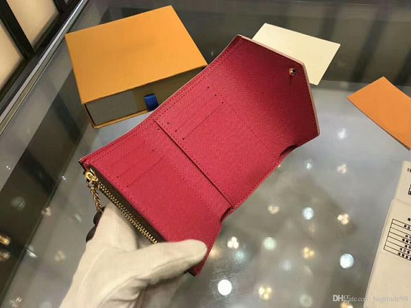 2018 women real leather coin purse real leather short wallet card holder original classic zipper pocket cx#5 with box ,dust bags m41988, Red;black
