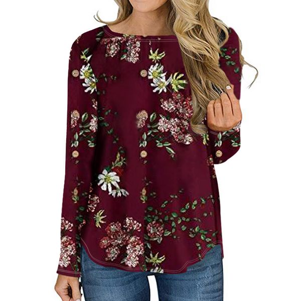 2020 new women's fashion long sleeve round neck printing t-shirt, White