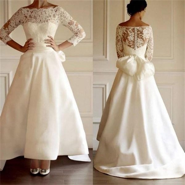 ivory hi low boho wedding dresses boat neck illusion lace sleeves outfits bridal gowns vintage a line country wedding dress with big bow, White
ivory hi low boho wedding dresses boat neck illusion lace sleeves outfits bridal gowns vintage a line country wedding dress with big bow, White