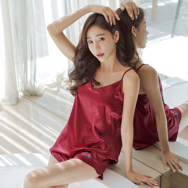 embroidered rose female pajamas camisole shorts with breast pad comfortable silk girl home furnishing serve suit, Blue;gray
embroidered rose female pajamas camisole shorts with breast pad comfortable silk girl home furnishing serve suit, Blue;gray