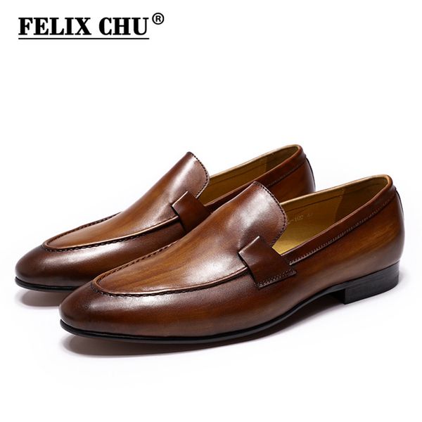 felix chu designer fashion mens loafers leather handmade black brown casual business dress shoes party wedding men's footwear t200610