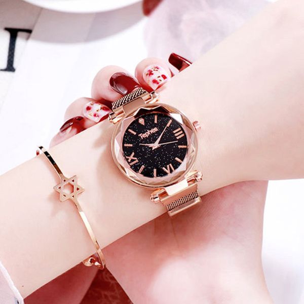 luxury rose gold women watches fashion galaxy starry sky dial magnet watch ladies stainless steel quartz clock reloj mujer, Slivery;brown 
luxury rose gold women watches fashion galaxy starry sky dial magnet watch ladies stainless steel quartz clock reloj mujer, Slivery;brown
