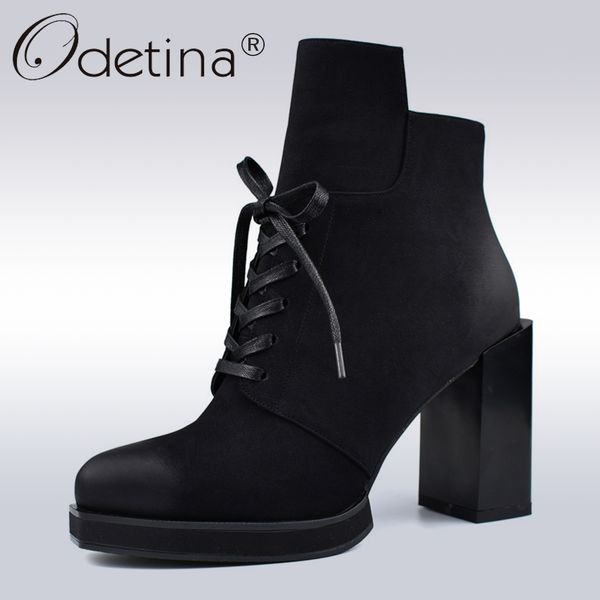 odetina new fashion platform ankle boots women lace up square high heels women plush booties autumn winter shoes, Black
odetina new fashion platform ankle boots women lace up square high heels women plush booties autumn winter shoes, Black