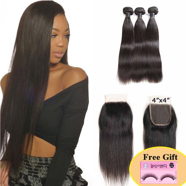 brazilian indian straight virgin human hair bundles 3 bundles with 4x4 lace closure wet weave remy human hair extensions straight, Black
brazilian indian straight virgin human hair bundles 3 bundles with 4x4 lace closure wet weave remy human hair extensions straight, Black