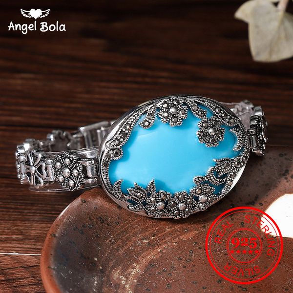 antique 925 silver bracelet individuality flower jewelry big blue resin and black crystal jewelry for women bangle party gifts
antique 925 silver bracelet individuality flower jewelry big blue resin and black crystal jewelry for women bangle party gifts