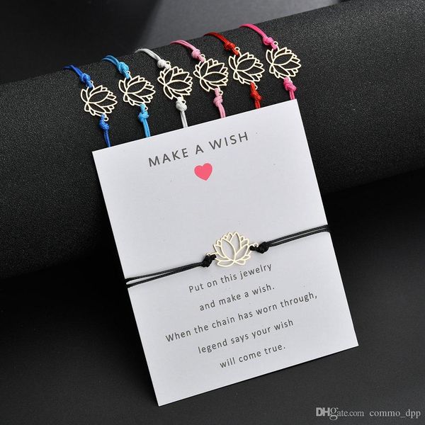 fashion make a wish bracelets cute lotus flower charm with card red blue black white string rope bangle diy handmade jewelry gift, Golden;silver
fashion make a wish bracelets cute lotus flower charm with card red blue black white string rope bangle diy handmade jewelry gift, Golden;silver