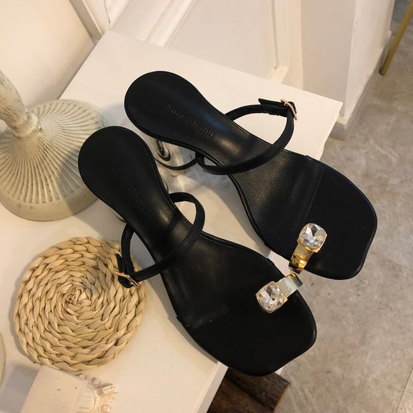 the net red medium heel rhinestone sandal women's thick heel new wild thick high set toe slippers wear tide outside, Black
the net red medium heel rhinestone sandal women's thick heel new wild thick high set toe slippers wear tide outside, Black