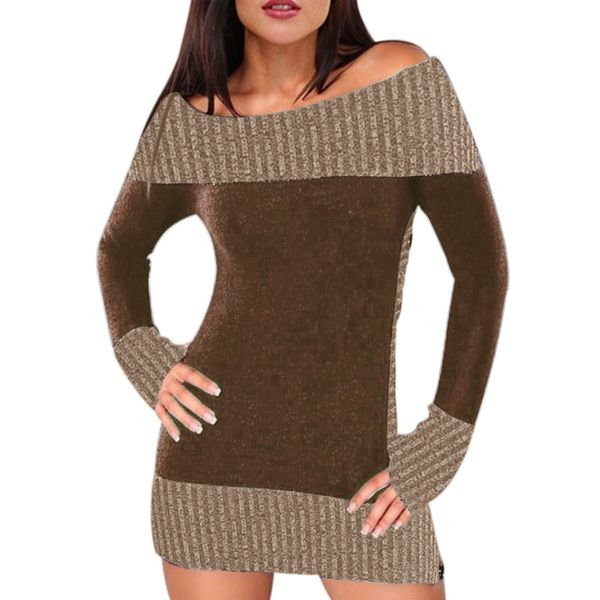 new winter sweater women off shoulder color block sweater dress buttons knitted long pullover women, White;black
new winter sweater women off shoulder color block sweater dress buttons knitted long pullover women, White;black