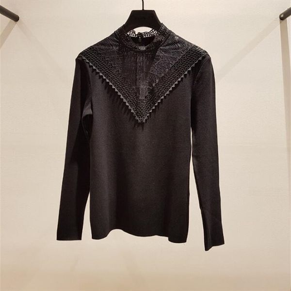 women black lace sweater v type turtleneck knitted pullover 2019 new autumn winter long sleeve bottom top, White;black
women black lace sweater v type turtleneck knitted pullover 2019 new autumn winter long sleeve bottom top, White;black
