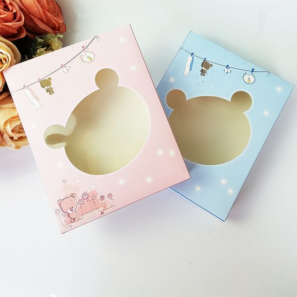 cardboard paper gift box with clear bear shaped window pink blue packaging boxes for kids children socks towel
cardboard paper gift box with clear bear shaped window pink blue packaging boxes for kids children socks towel