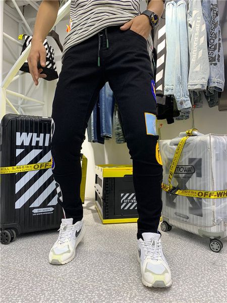 2019 mens badge rips stretch black jeans fashion designer slim fit washed motocycle denim pants panelled hip hop trousersv3, Blue
2019 mens badge rips stretch black jeans fashion designer slim fit washed motocycle denim pants panelled hip hop trousersv3, Blue