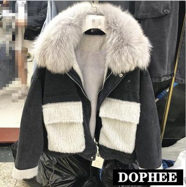 2019 new autumn winter real fur jeans coat women's denim fur collar denim cotton padded coat thick jackets jassen dames winter, Black
2019 new autumn winter real fur jeans coat women's denim fur collar denim cotton padded coat thick jackets jassen dames winter, Black