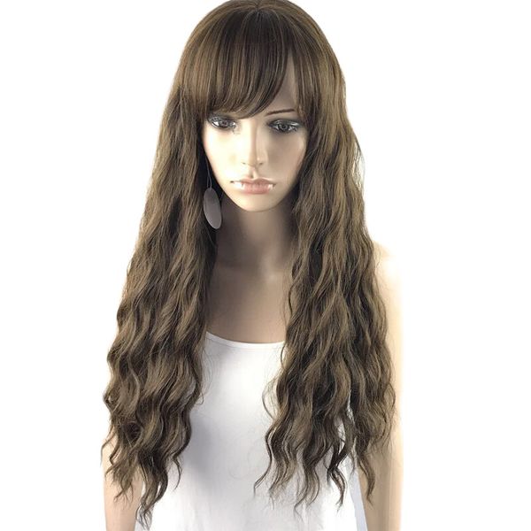 

brown hair wigs long curly synthetic hair wigs tilted frisette high temperature fibre ing, Black