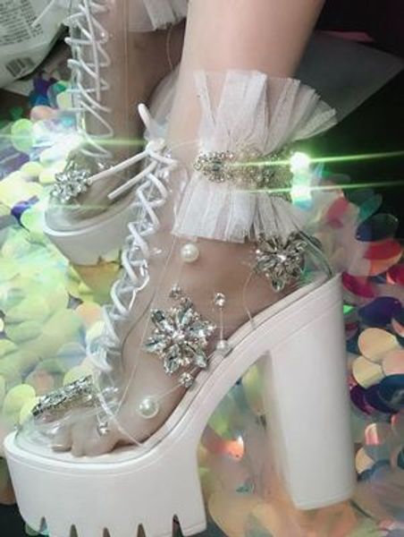 style women pvc transparent platform ankle boots bling bling crystal embellished high chunky heel party dress shoes, Black
style women pvc transparent platform ankle boots bling bling crystal embellished high chunky heel party dress shoes, Black
